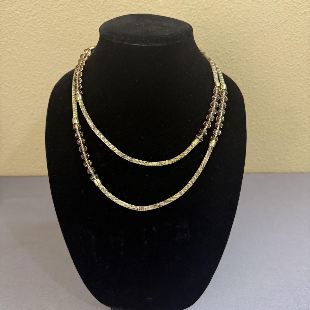 Gold Tone Glass Bead Station Chain Necklace Womens Letter K Charm Jewelry